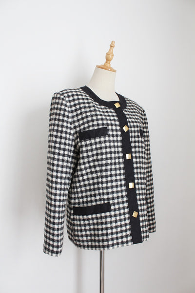 VINTAGE FEDORA HOUNDSTOOTH BLAZER - SIZE 12