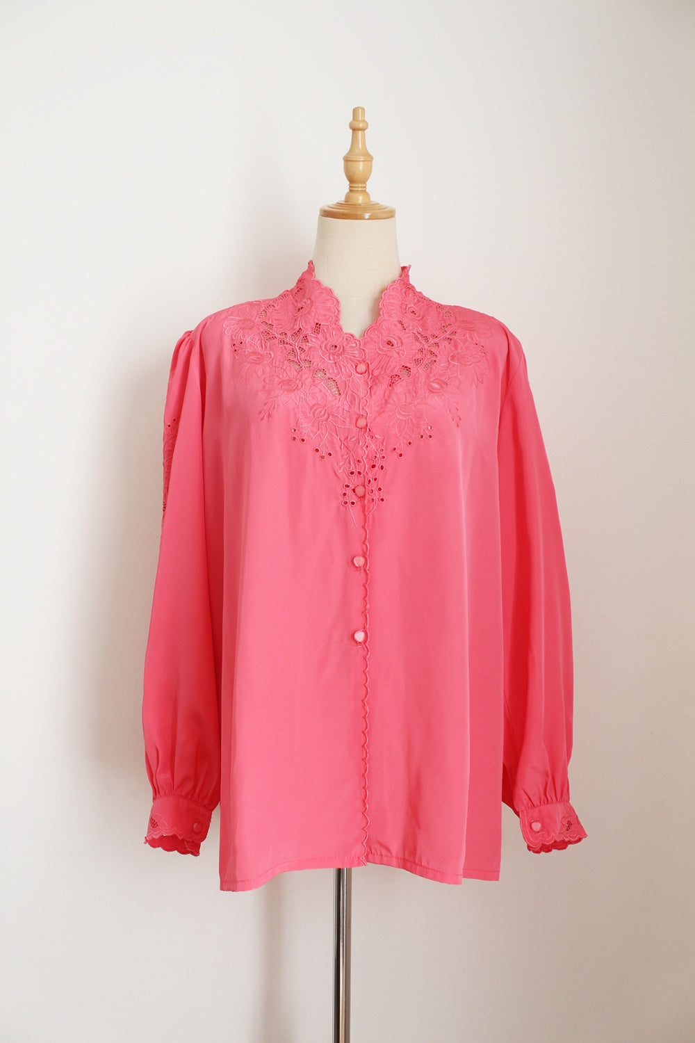 VINTAGE THAI SILK EMBROIDERY BLOUSE PINK - SIZE 14
