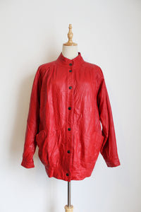 GENUNE LEATHER VINTAGE JACKET RED - SIZE 10