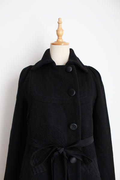 DESIGUAL PATCHWORK BELTED COAT BLACK - SIZE 8