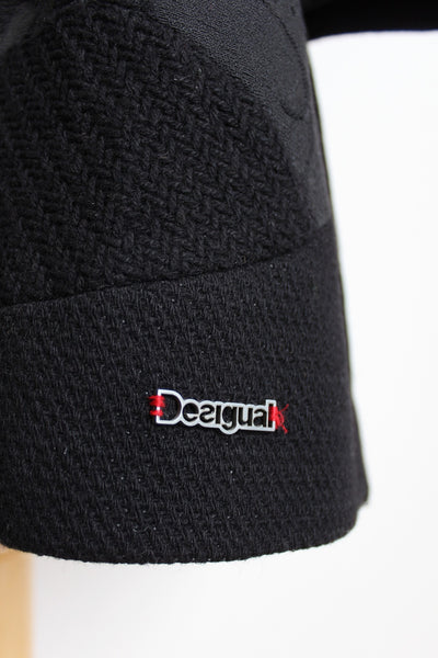 DESIGUAL PATCHWORK BELTED COAT BLACK - SIZE 8
