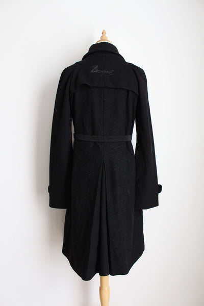 DESIGUAL PATCHWORK BELTED COAT BLACK - SIZE 8