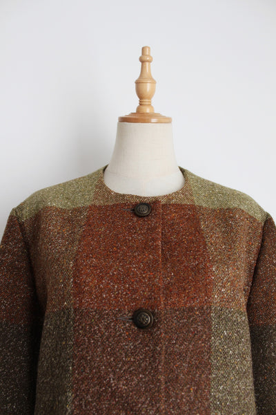 AVOCA 100% WOOL TWEED JACKET GREEN - SIZE 14