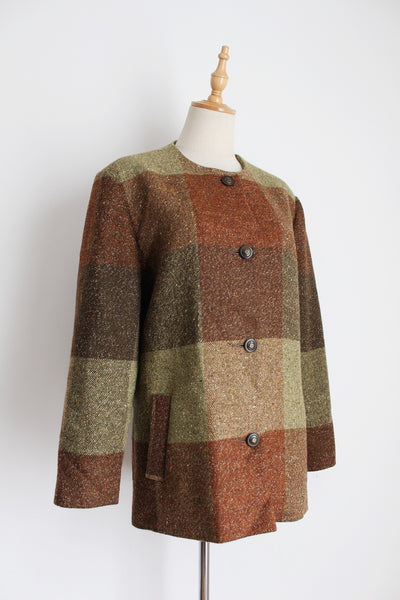 AVOCA 100% WOOL TWEED JACKET GREEN - SIZE 14