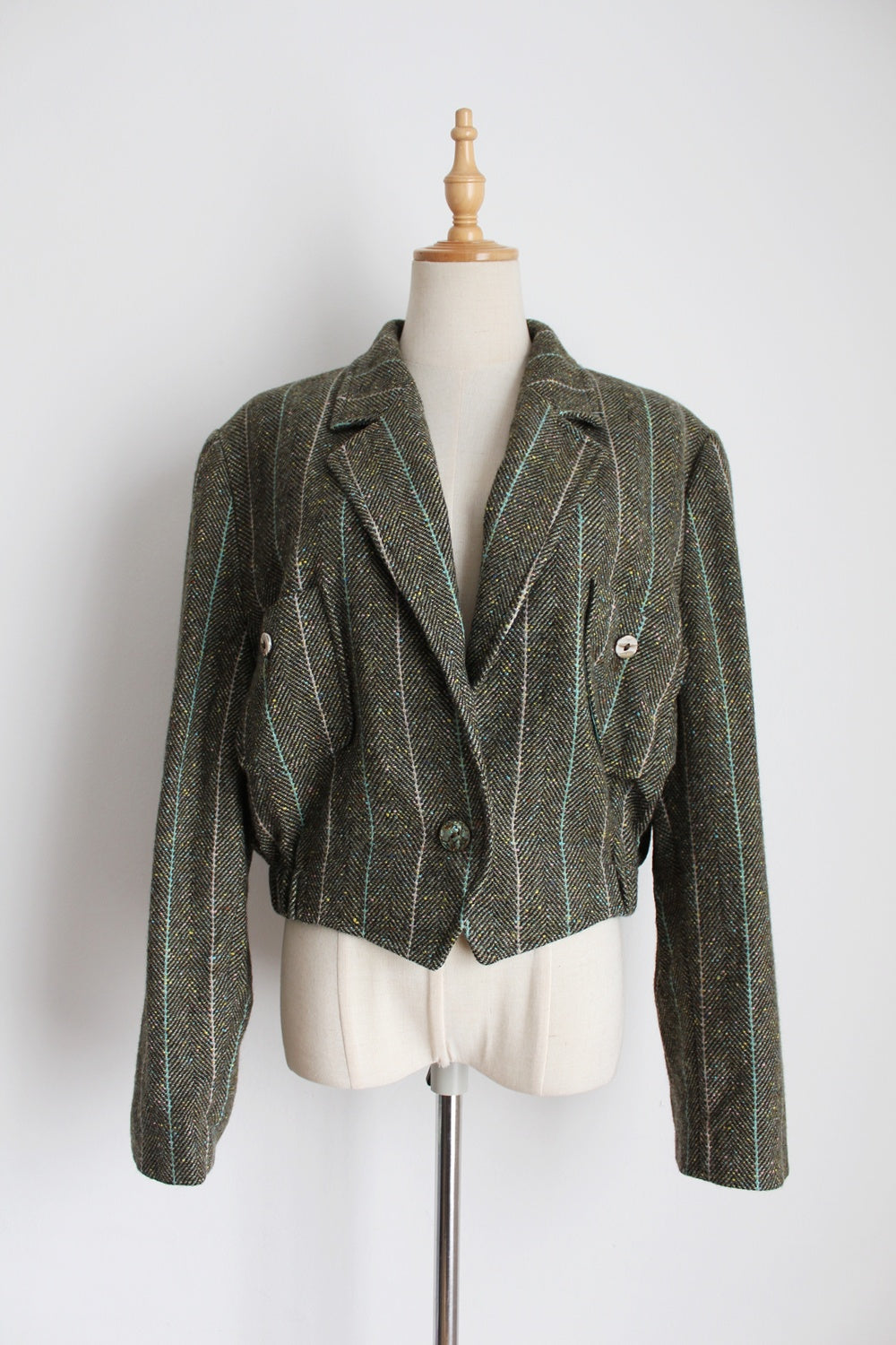 YARELL WOOL CROPPED JACKET GREEN - SIZE 14