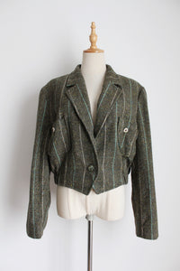 YARELL WOOL CROPPED JACKET GREEN - SIZE 14