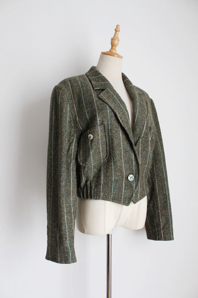 YARELL WOOL CROPPED JACKET GREEN - SIZE 14