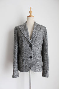 HAUBER WOOL PLAID CHECK BLAZER - SIZE 12