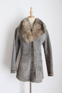 GENUINE SHEEPSKIN SHEARLING SUEDE VINTAGE JACKET - SIZE 6