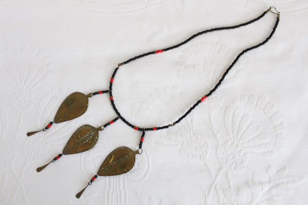 VINTAGE ETCHED BRASS BEADED NECKLACE