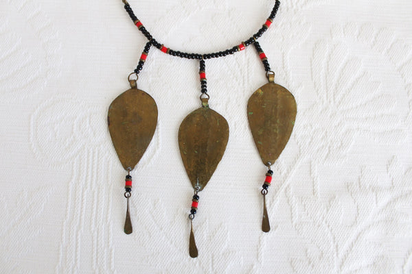 VINTAGE ETCHED BRASS BEADED NECKLACE