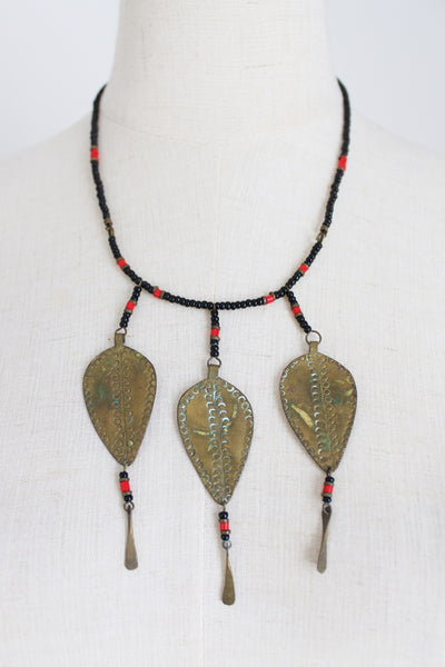 VINTAGE ETCHED BRASS BEADED NECKLACE