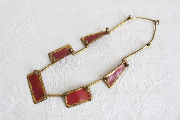 VINTAGE HAND MADE BRASS RECTANGLE NECKLACE