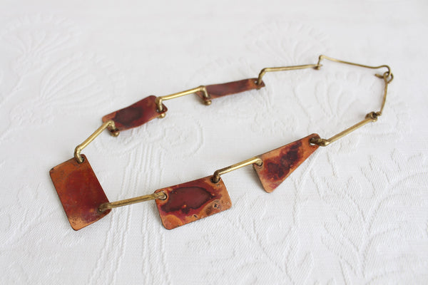 VINTAGE HAND MADE BRASS RECTANGLE NECKLACE
