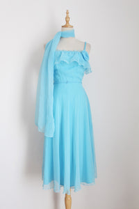 VINTAGE RUFFLE CHIFFON PROM DRESS - SIZE 6