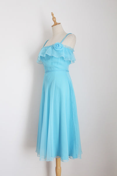 VINTAGE RUFFLE CHIFFON PROM DRESS - SIZE 6