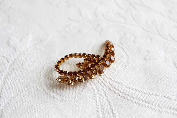 VINTAGE RHINESTONE LEAF BROOCH BROWN