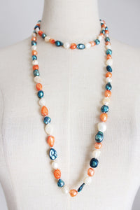 VINTAGE BAROQUE PEARL NECKLACE ORANGE BLUE