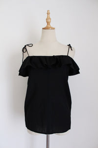 VINTAGE RUFFLE STRAPPY TOP BLACK - SIZE 6