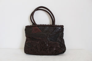 VINTAGE GENUINE LEATHER PATCH RUCHED HANDBAG