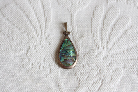 STERLING SILVER ABALONE SHELL VINTAGE PENDANT