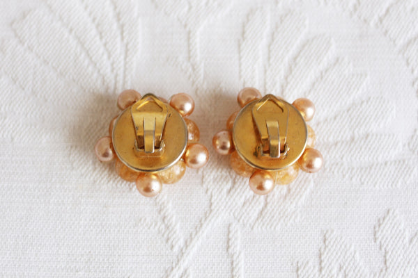 VINTAGE PEACH FAUX PEARL CLUSTER CLIP-ONS