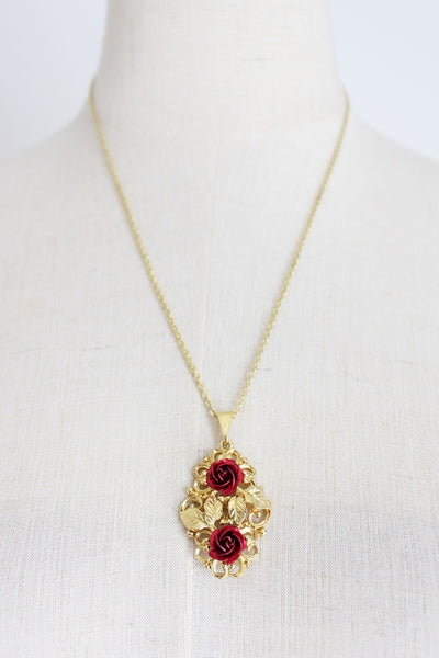 VINTAGE ROSES GOLD TONE PENDANT NECKLACE