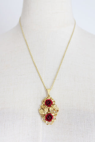 VINTAGE ROSES GOLD TONE PENDANT NECKLACE