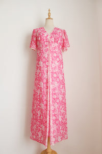 VINTAGE FLORAL NIGHTIE TWO PIECE PINK - SIZE 10
