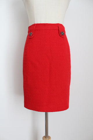 100% WOOL VINTAGE FITTED PENCIL SKIRT RED - SIZE 4