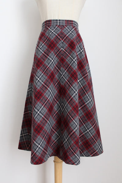 VINTAGE PLAID A-LINE SKIRT GREY RED - SIZE 6