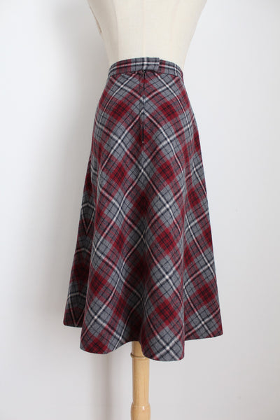 VINTAGE PLAID A-LINE SKIRT GREY RED - SIZE 6