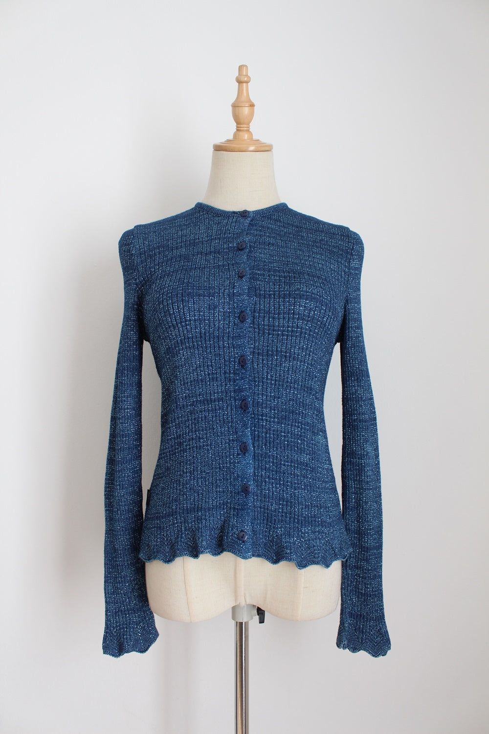MOSCHINO FITTED KNIT CARDIGAN BLUE - SIZE XS
