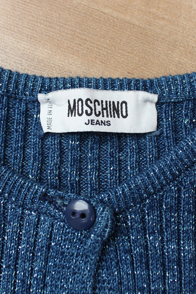 MOSCHINO FITTED KNIT CARDIGAN BLUE - SIZE XS
